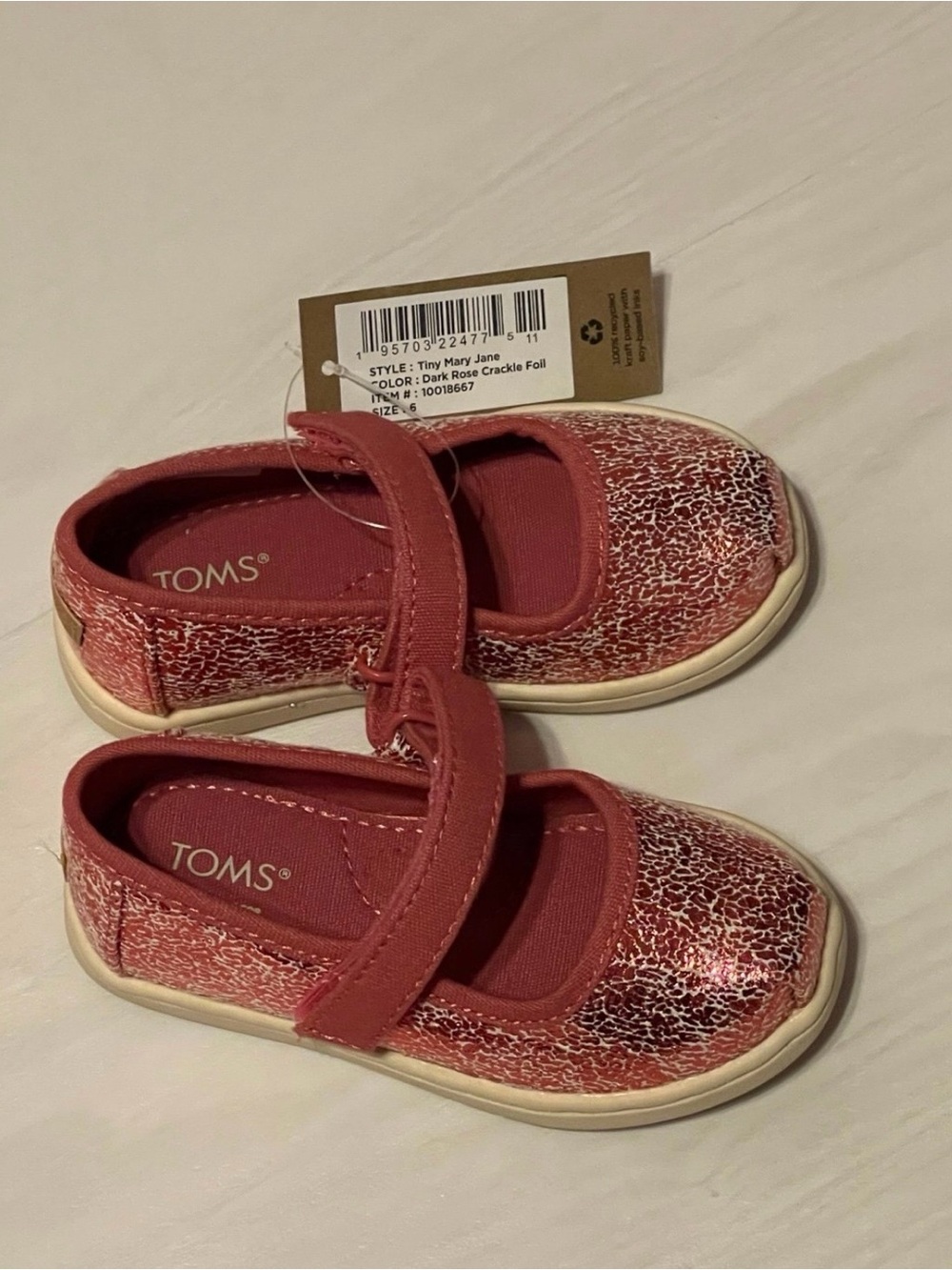 TOMS Kids Mary Jane in Dark Rose Crackle Foil